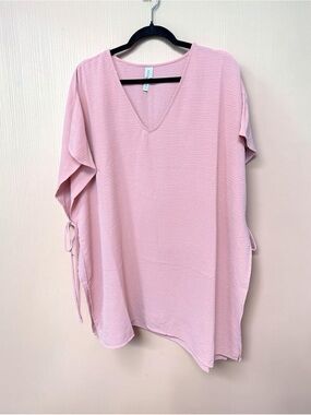 Relaxed V-Neck Side-Tie Top - Peach
